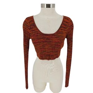 Guess Anika Cropped Shirt Multicolor Space Dye Long Sleeve Rib Knit Large
